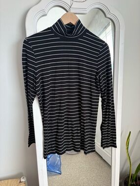 Banana Republic Black and White Striped Turtleneck
